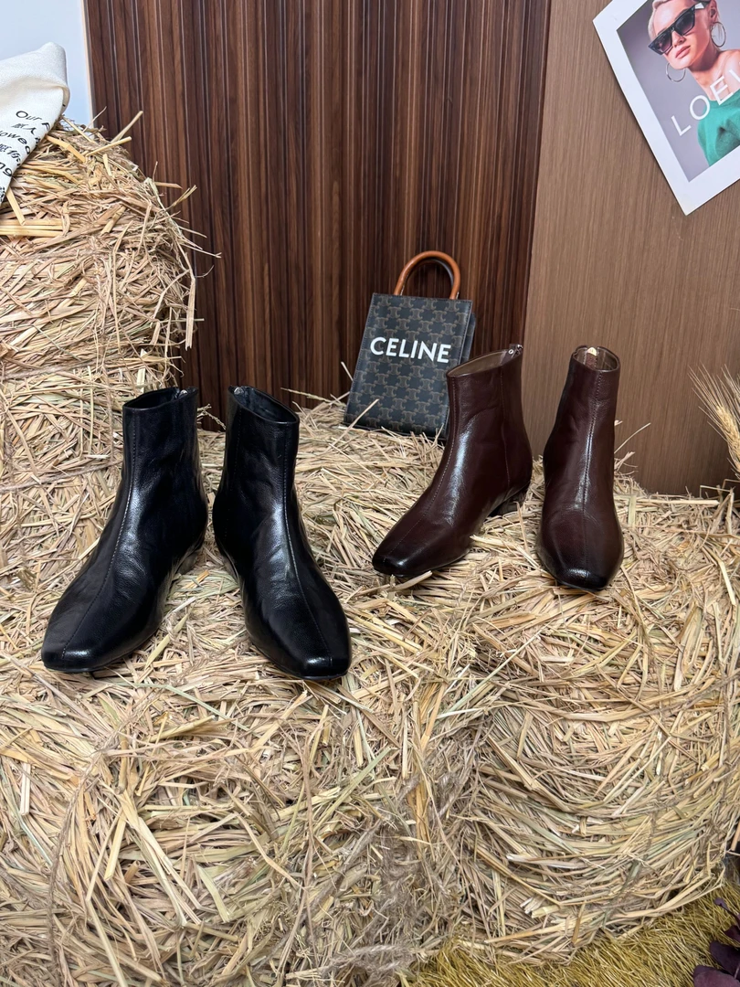 【羊皮版3cm】2025秋冬方头法式高跟短靴气质通勤百搭舒适瘦瘦靴