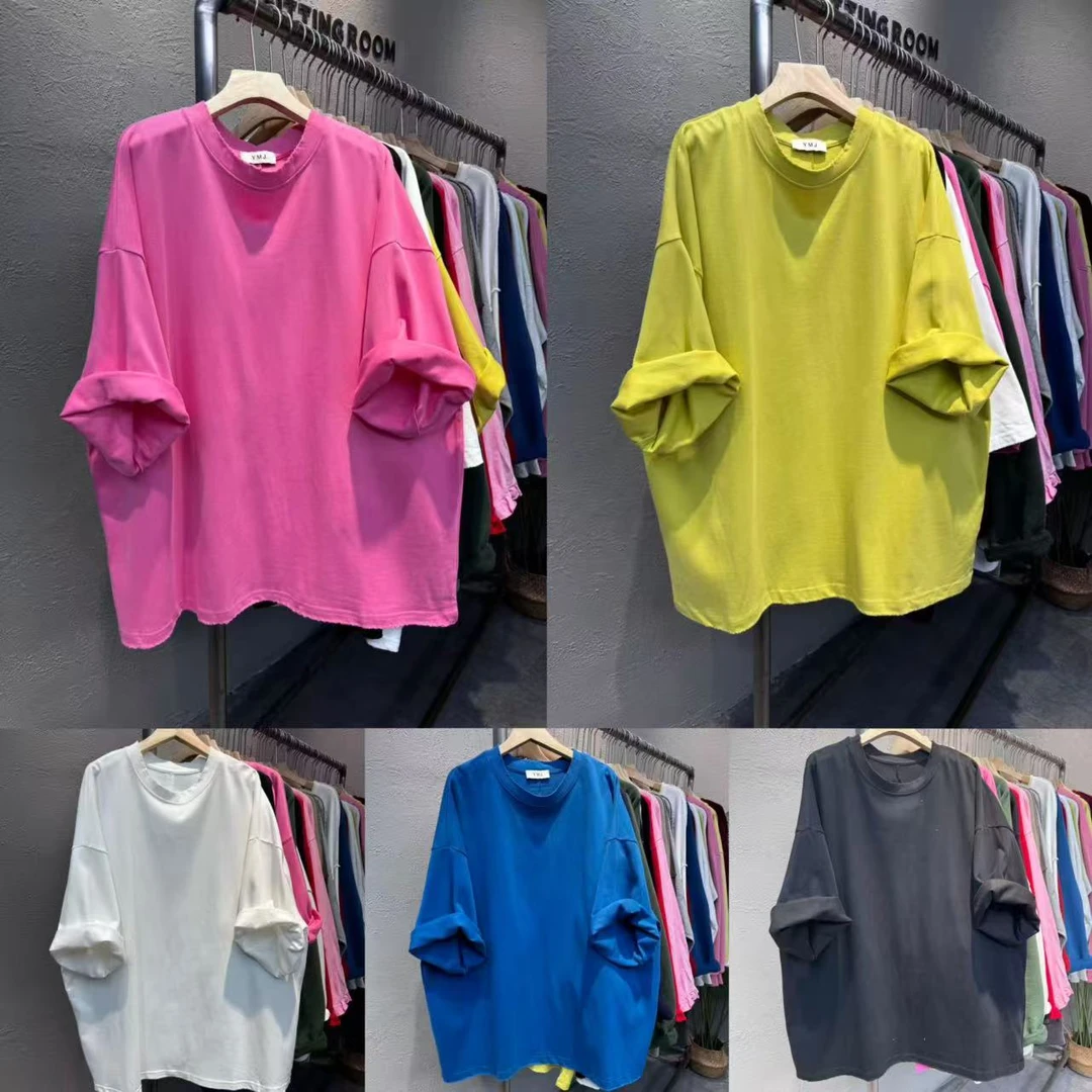 YM1696秋季新款韩版纯色宽松休闲大码圆领短袖T恤女