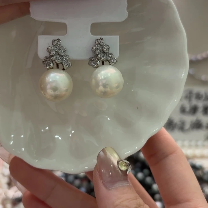 银S925镶嵌淡水珍珠耳饰127