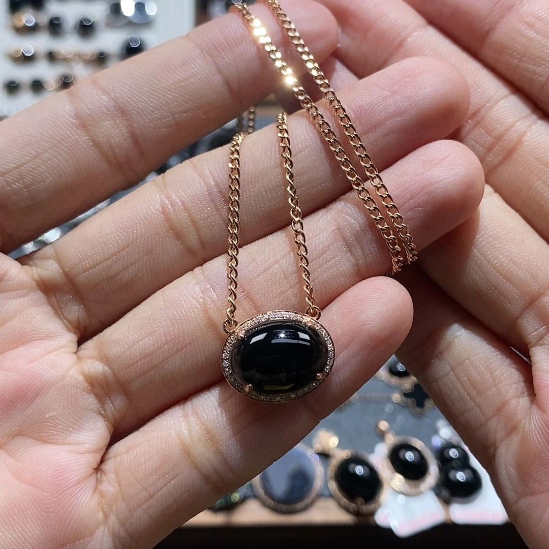 套链18K金镶嵌翡翠墨翠