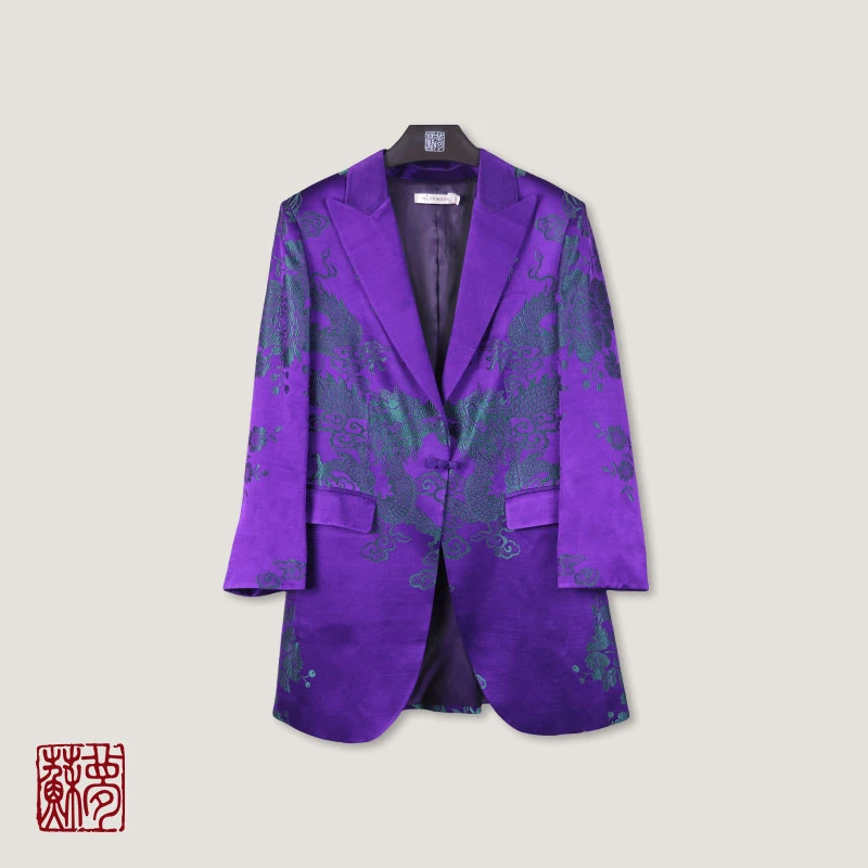 {苏梦}老缎料提花设计款西装外套西服女士紫色0302118