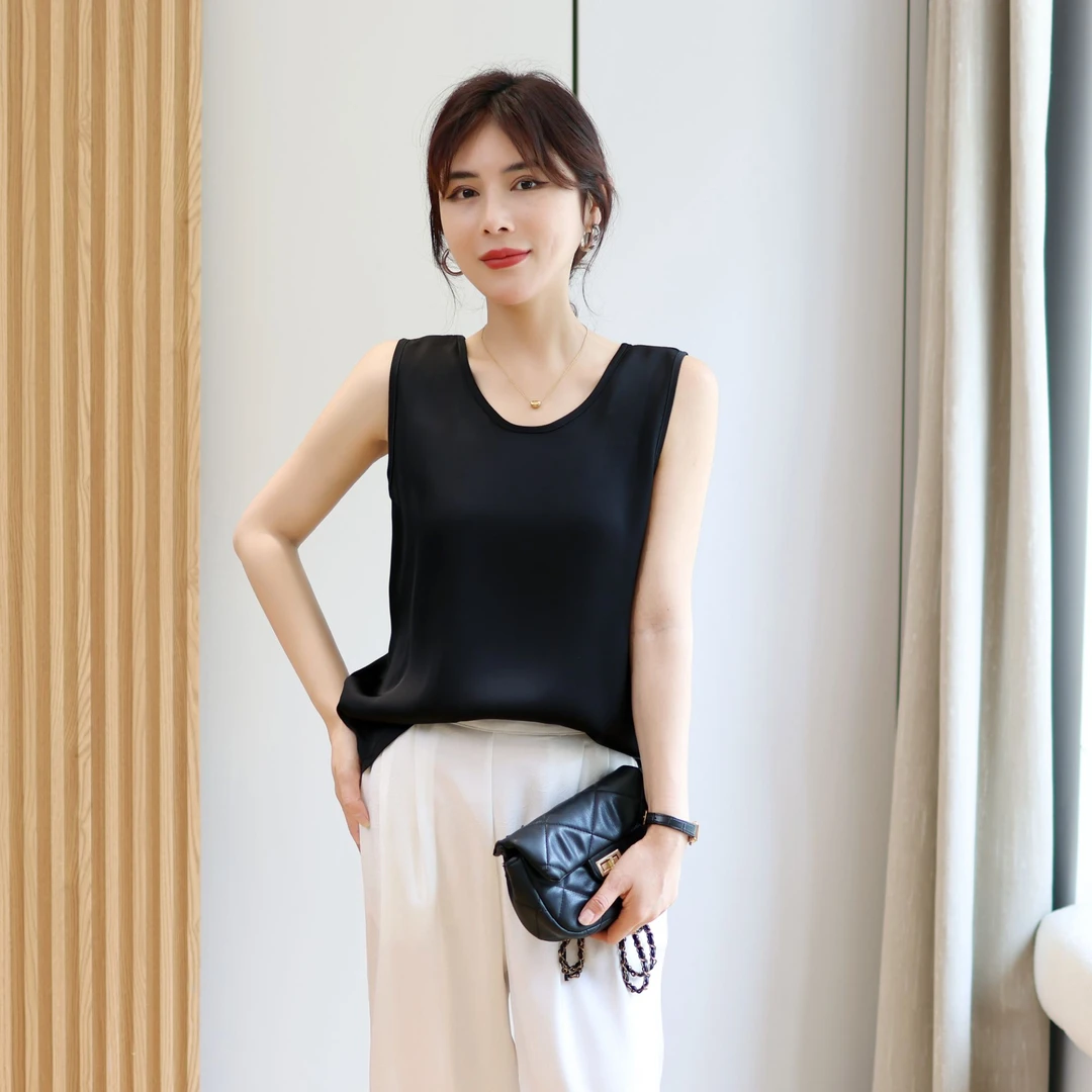 183#新款圆领宽肩带缎面显瘦百搭背心（XL~5XL 90~165斤）