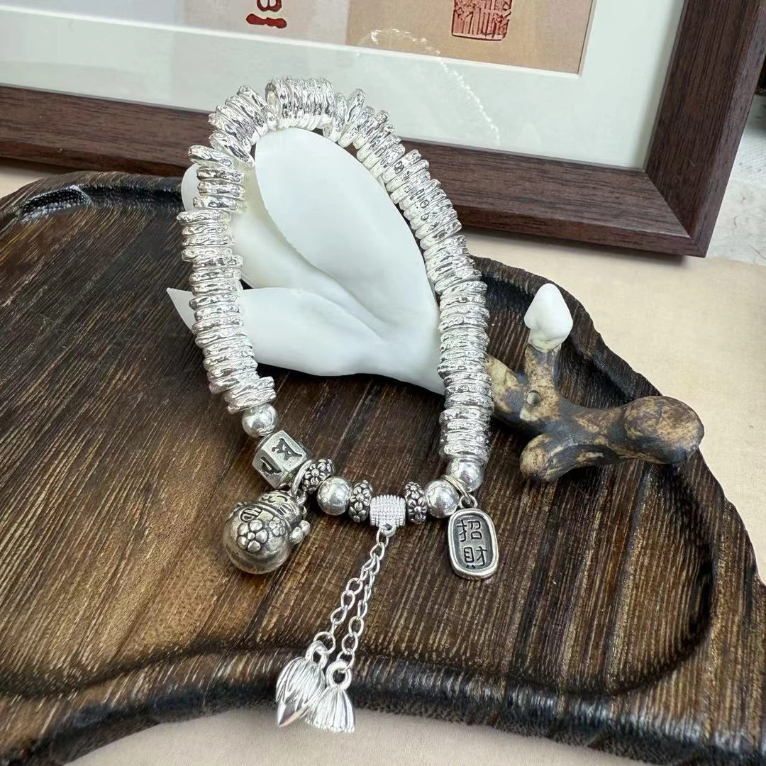 足银手链 亮亮闪闪碎银几两招财猫盘缠弹力绳百搭手链