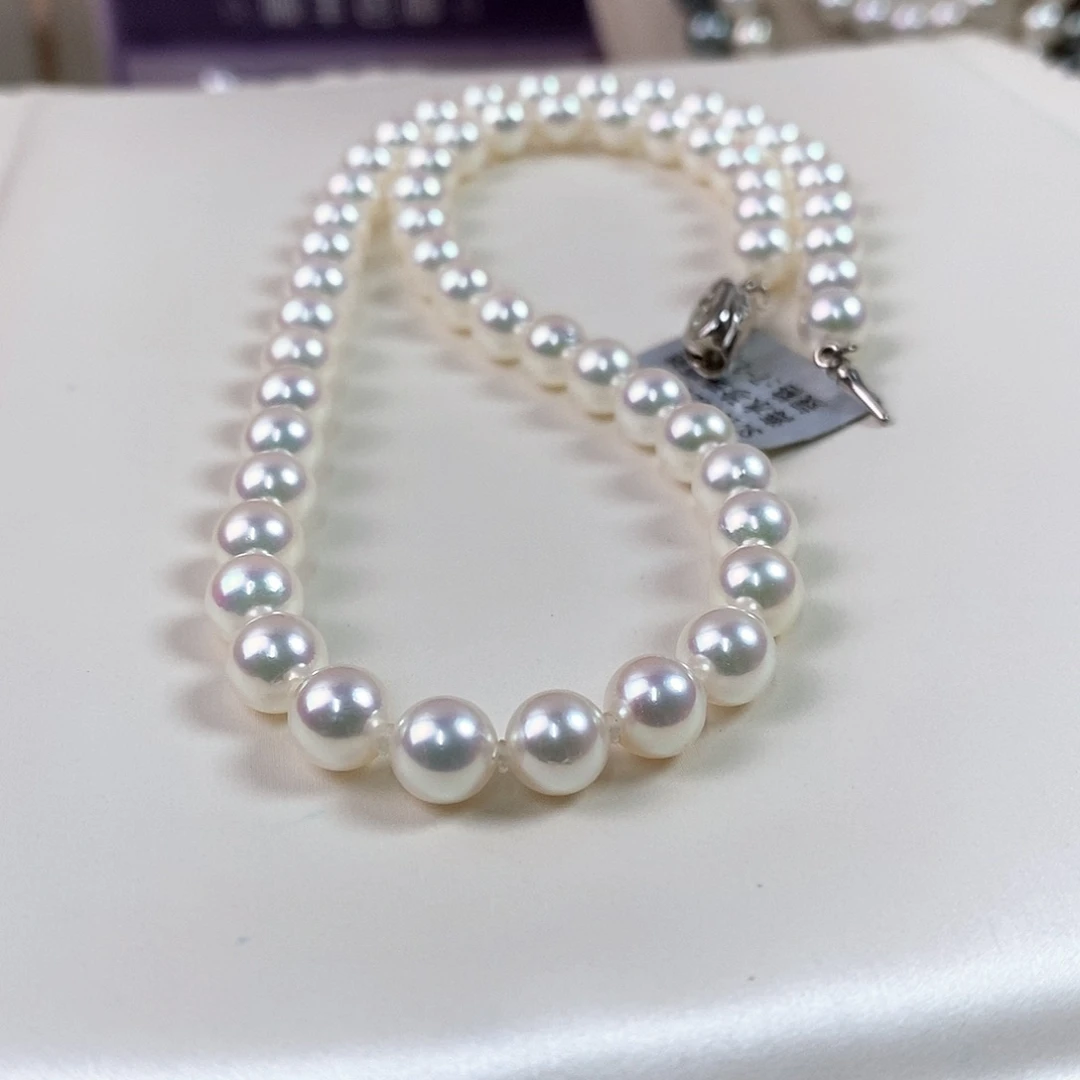 银S925镶嵌海水珍珠项链7-7.5mm日本海水珍珠项链（花珠品质）