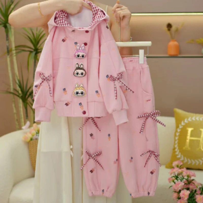儿童套装早秋款女童卡通洋气时尚连帽运动休闲春秋外套裤子两件套