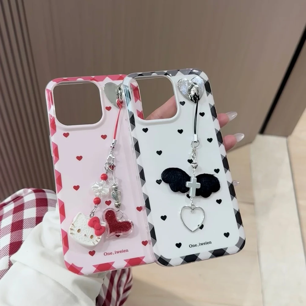 日韩简约撞色边框爱心适用于iPhone16promax手机壳15少女14可爱13