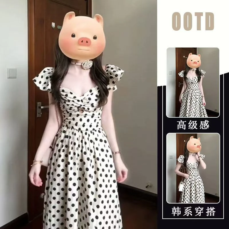 9653 大码胖MM夏季高级感褶皱波点显瘦连衣裙