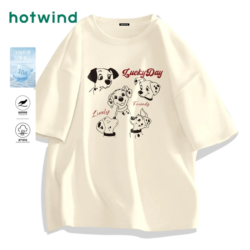 Hotwind/热风夏季新款网红印花短袖T恤宽松休闲百搭纯棉时髦显瘦