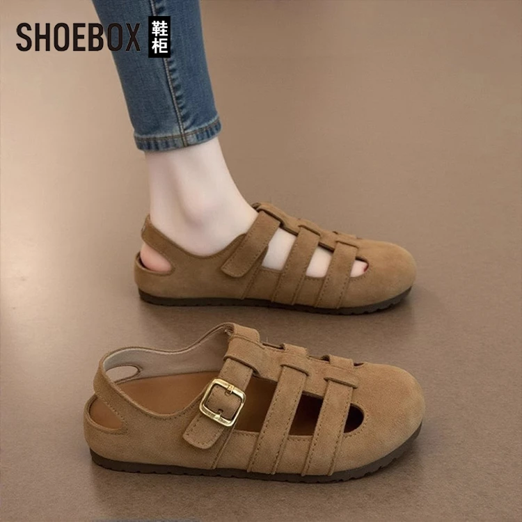 达芙妮集团旗下勃肯鞋女2025夏新款复古森系包头凉鞋镂空猪笼鞋