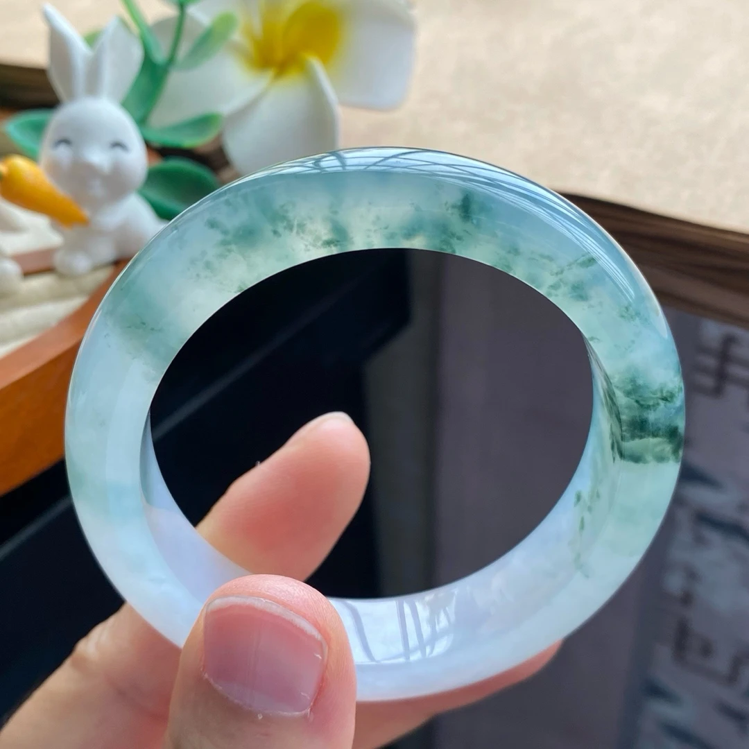 106盘冰飘花种水镯12733号51.3-12.8-8.8 海藻入翠、碧波翡翠手镯