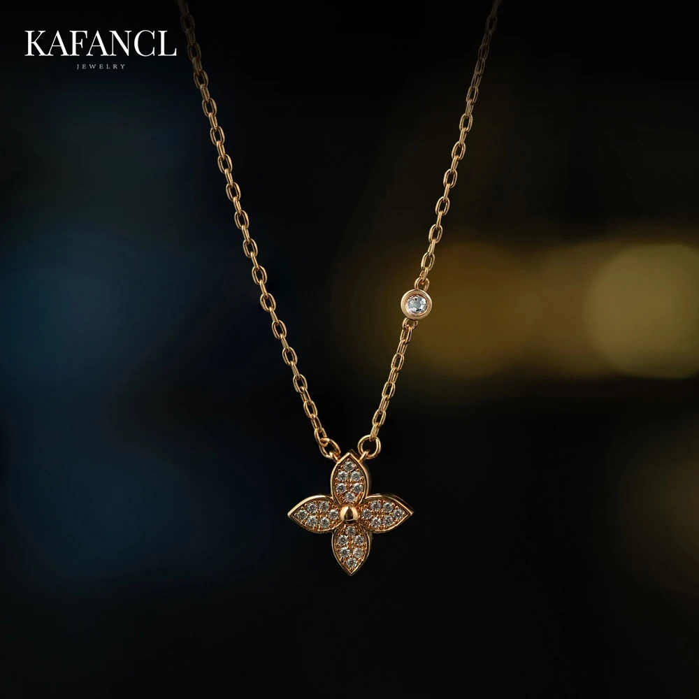 链子925银合成锆石 红楼 链子925银 镀K金 璀璨老花项链 ZH-B377