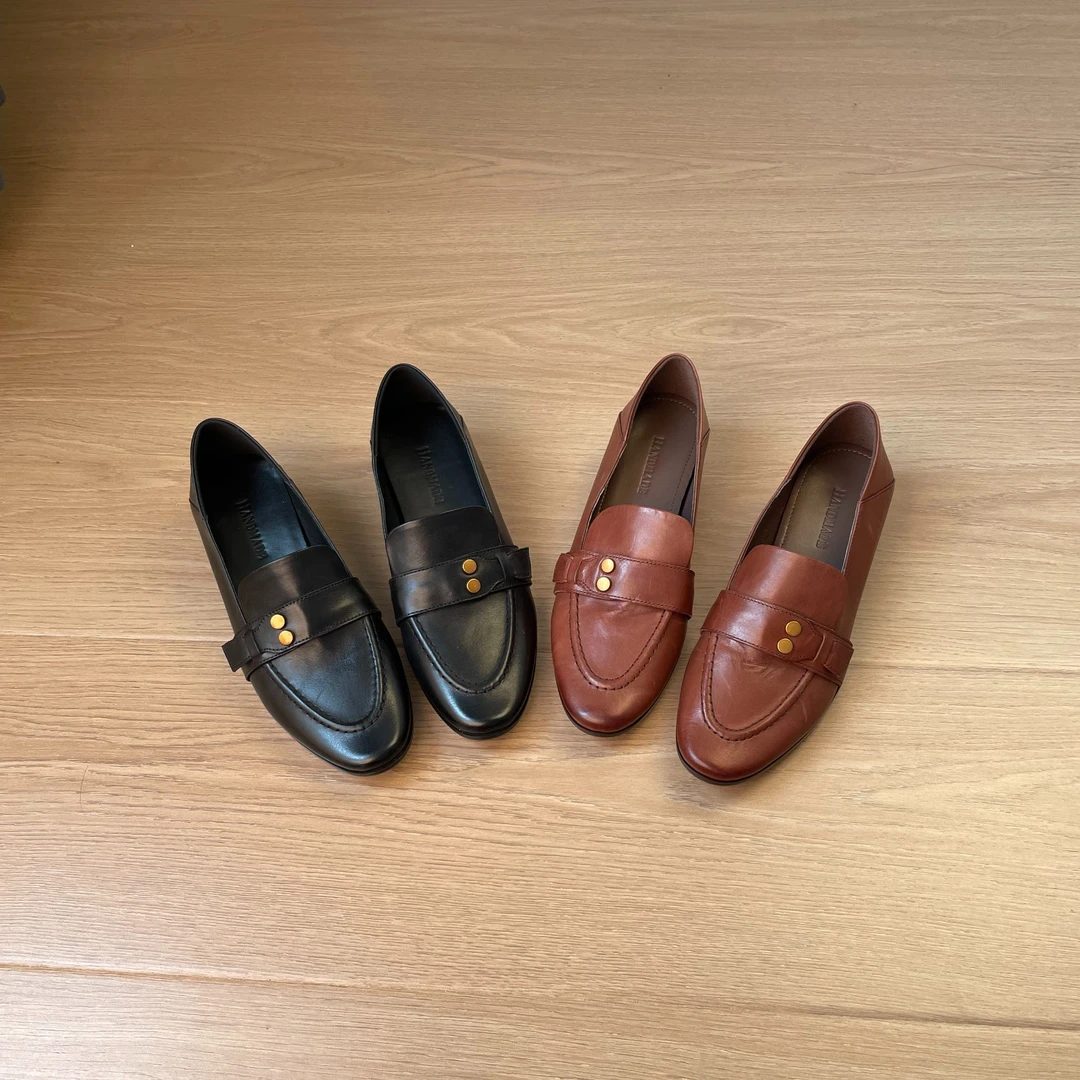 复古一脚蹬乐福鞋女小皮鞋时尚真皮女士百搭英伦风春季舒适低跟