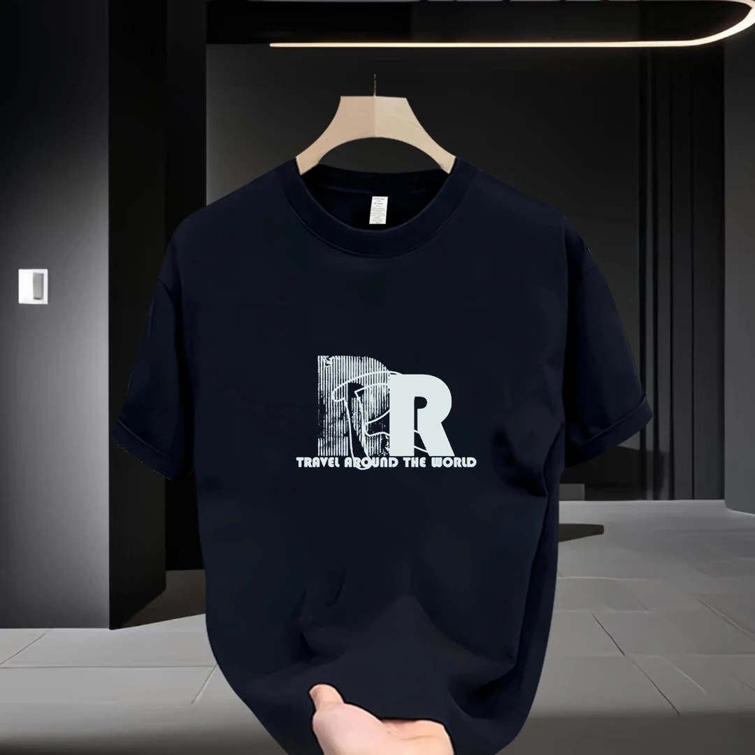 重磅夏季男士新款休闲装2025短袖时尚百搭宽松圆领印花半袖T恤潮