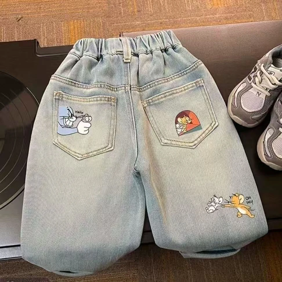 2025春季新款男童牛仔裤3-6岁卡通印花洋气时尚儿童春秋休闲裤子