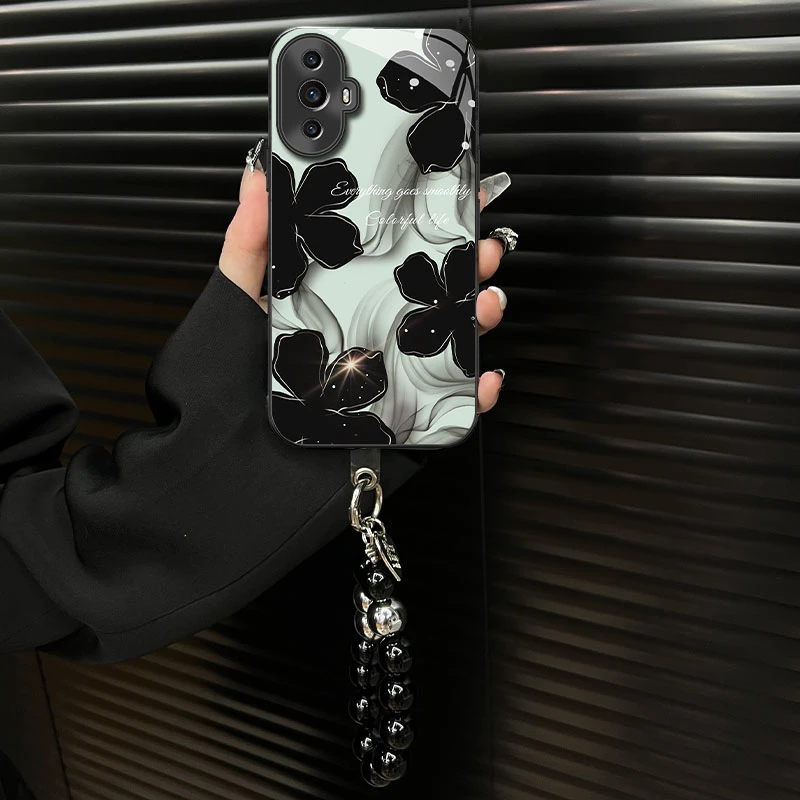 适用【华为nova11】钛灰电镀玻璃壳水墨花ins风网红创意手机壳女款