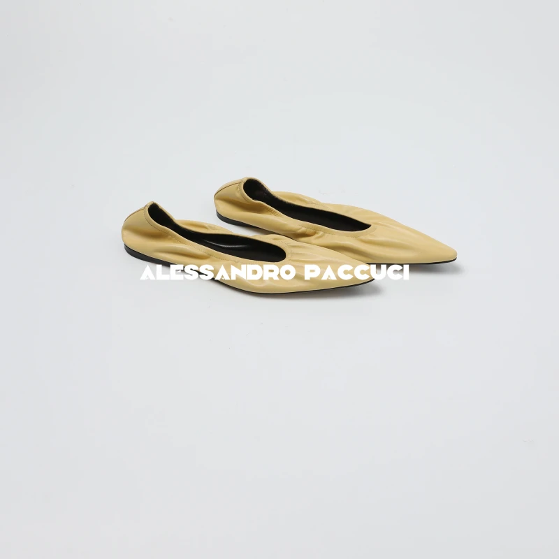 AP洛哥53091XD羊皮尖头褶皱感纯色平底时尚简约气质单鞋