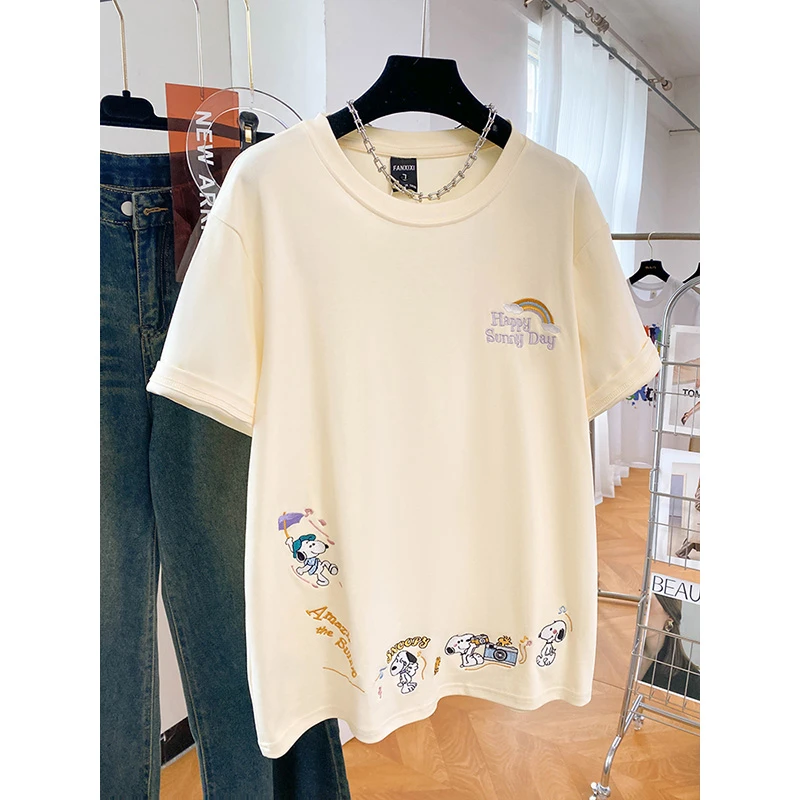 短袖女t恤2025新款夏季卡通刺绣设计感宽松高级小众不撞衫上衣服