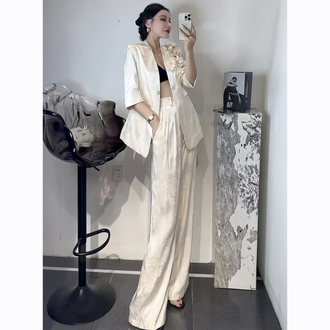 ZEROYK高定职业西装套装设计感立体剪花西服阔腿裤减龄时髦两件套