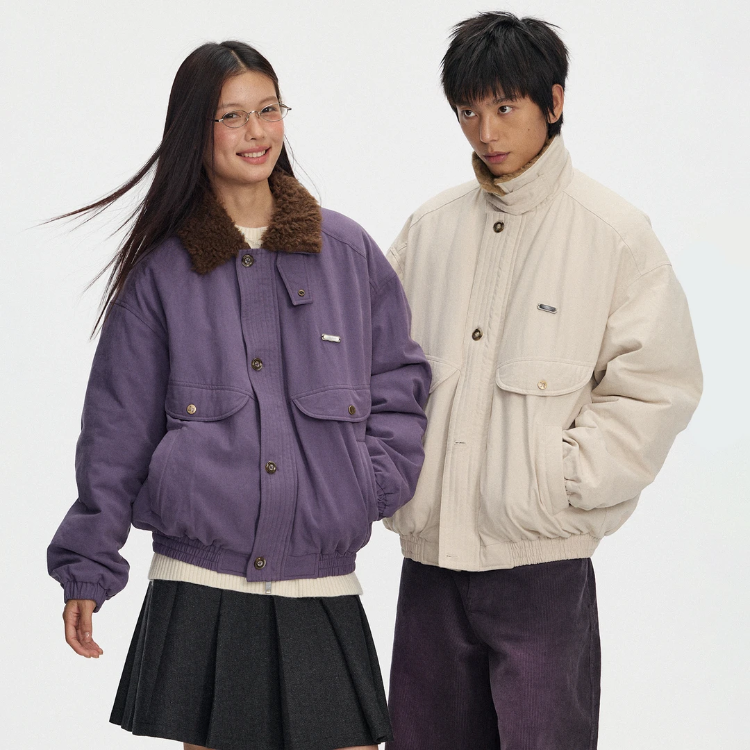 【江南先生】挺括仿羊羔毛领夹克棉服秋冬做旧洗水休闲外套
