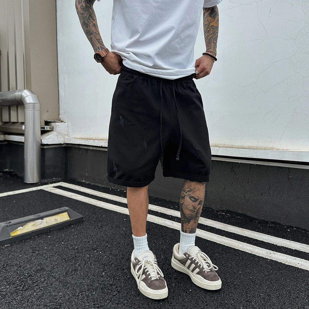 【UNAPS】帆布复古挺阔爪痕工装短裤男女休闲宽松砂洗直筒五分裤夏