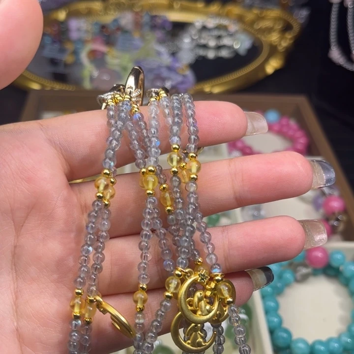 水晶手串未镶嵌灰月光水晶手机链