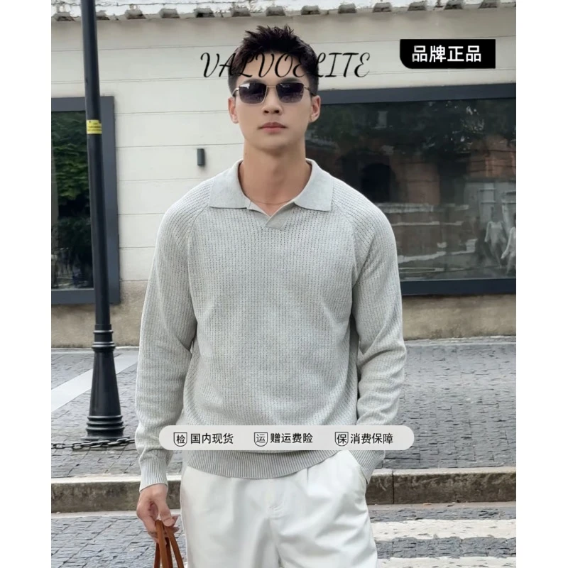 简约高端灰色海鸥领针织polo衫男士高级感商务穿搭日常通勤上衣