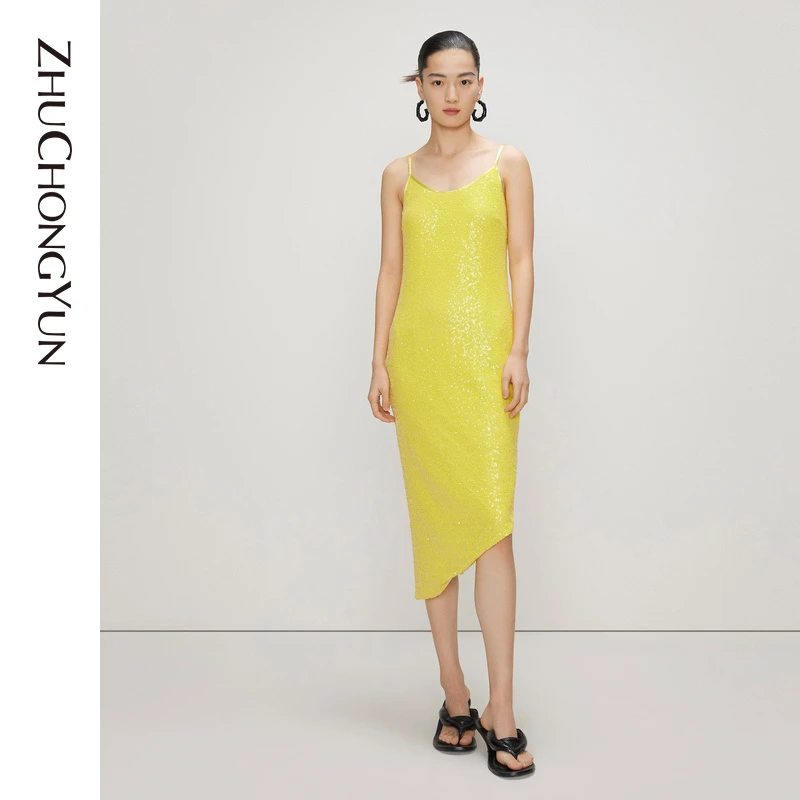 【ANNXU精选】ZHUCHONGYUN夏新款吊带开衩连衣裙C1DE25316气质