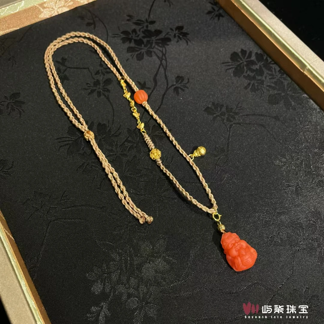 【要努力】A1196 玛瑙银S925镶嵌 南红佛公简棕颈饰