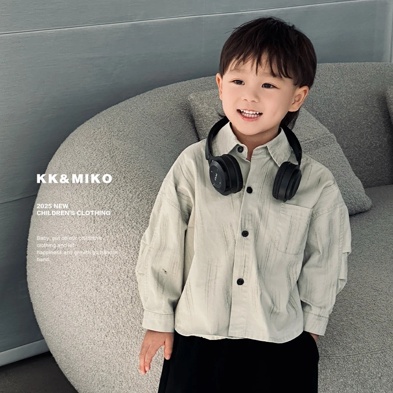 KK&MIKO童装男童衬衫长袖纯色衬衣中小童帅气纯棉上衣春秋款KK28