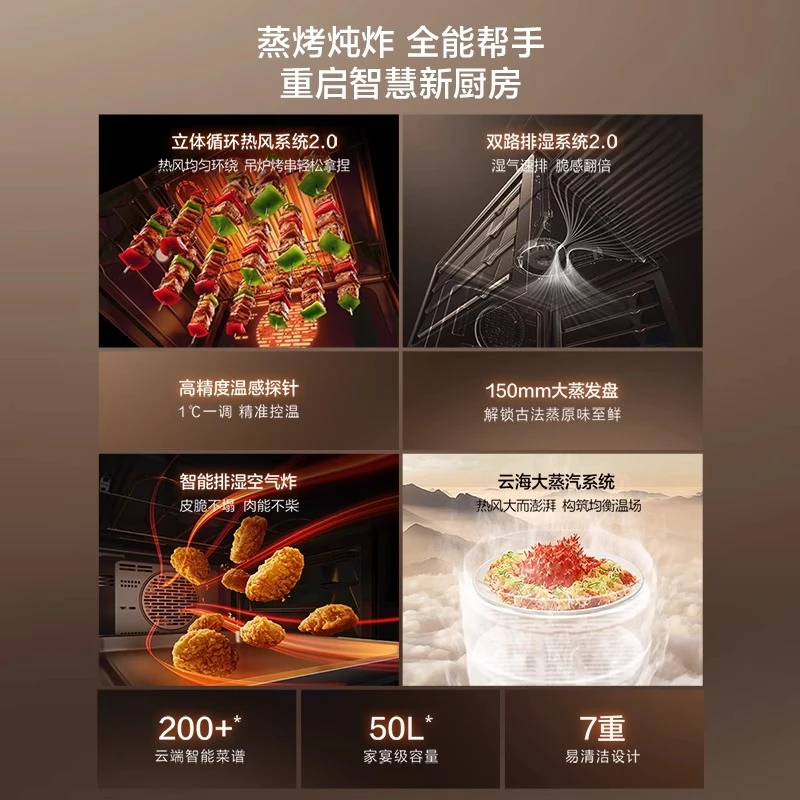 【空腔50L】方太蒸烤炖炸一体机02-E5S家用嵌入式多功能触控