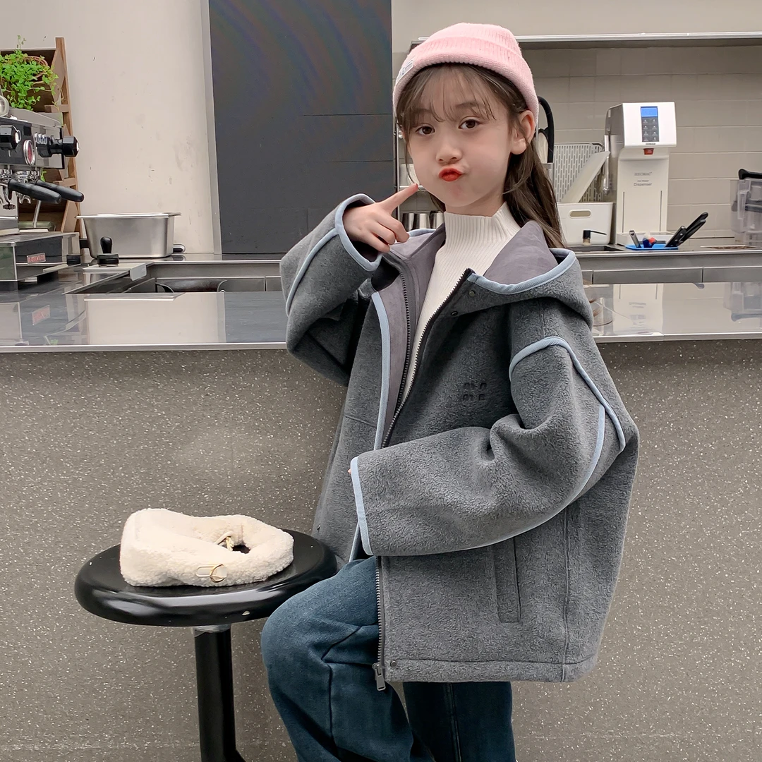 女童秋冬外套2025新款儿童冬装呢大衣皮毛一体小女孩加厚毛呢上衣