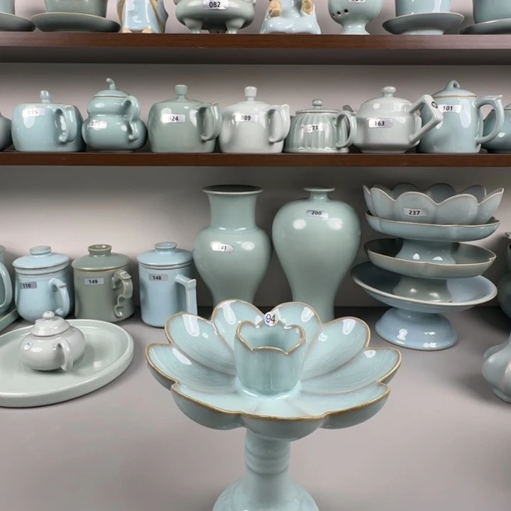 瓷片汝瓷烛台圈足烧天青釉微瑕94