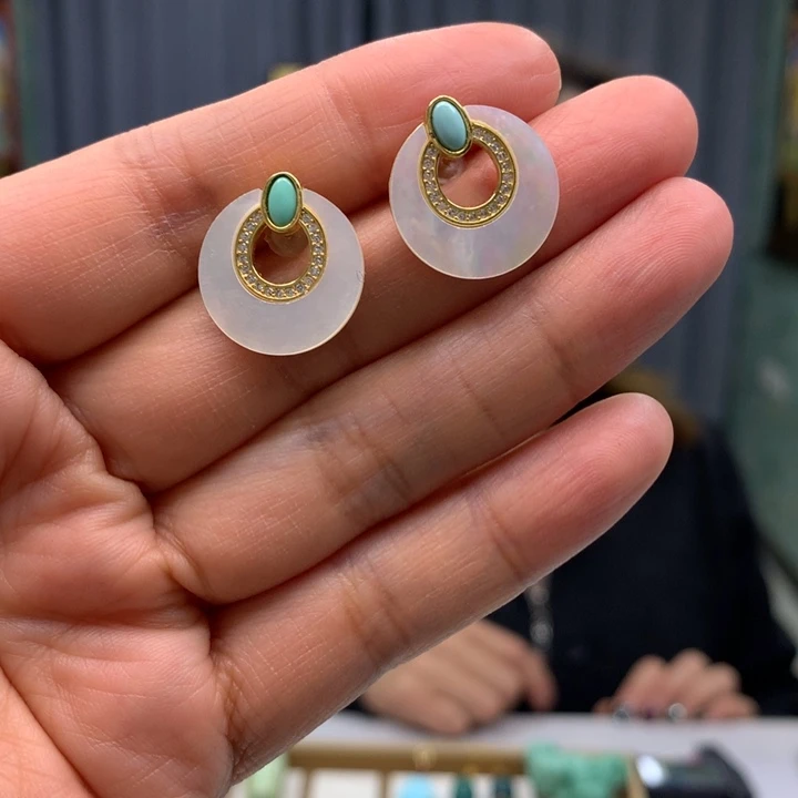 绿松石银S925镶嵌耳钉