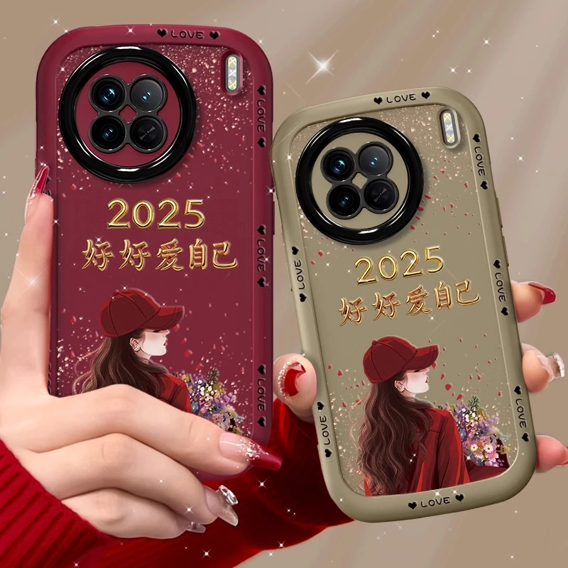 适用vivox90手机壳捧花爱自己泡芙壳硅胶软壳镜头全包保护套