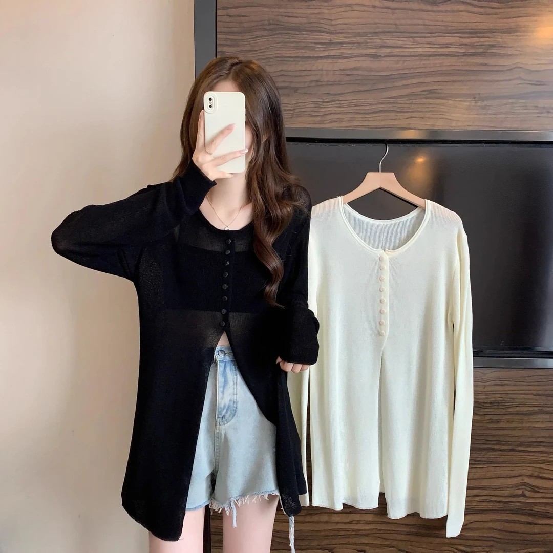 女装2025夏季新款设计感防晒针织衫开叉薄款罩衫小众百搭显瘦上衣