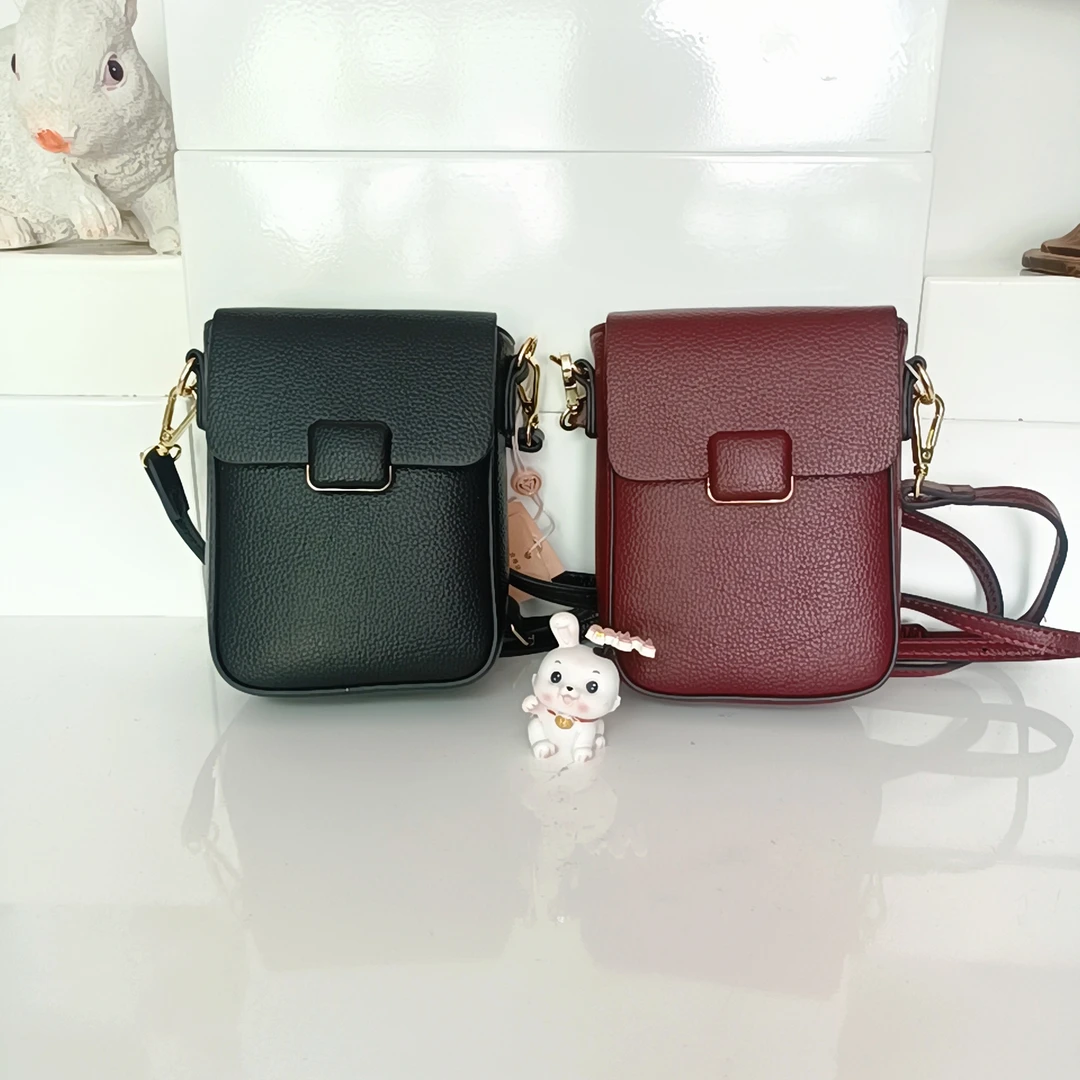女包时尚休闲百搭女士简约小包包单肩斜挎手机包真皮手机包竖款包