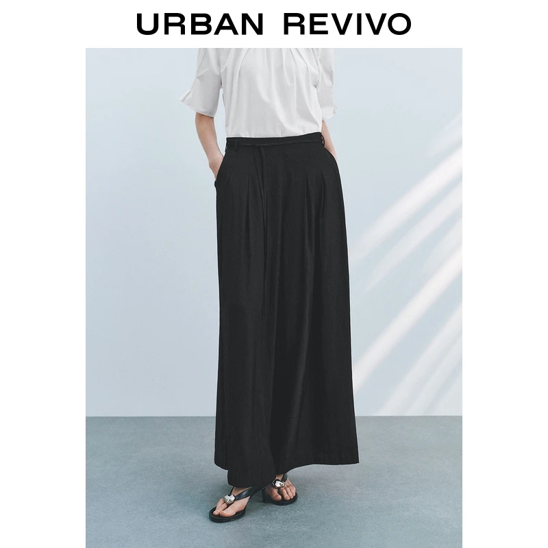 UR2026春季新款女装简约气质百搭垂感系带阔腿裤UWM650058