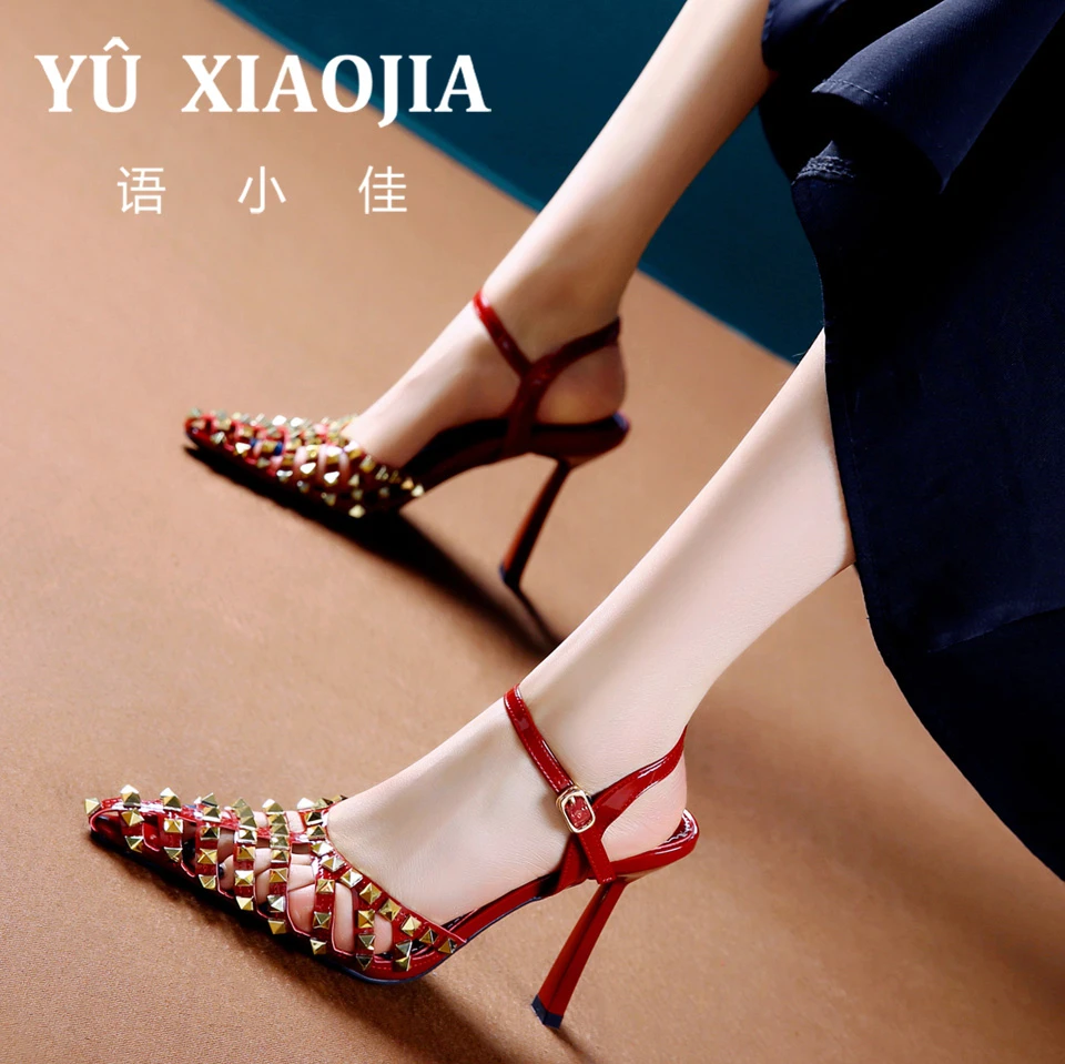 下架[已开价]性感铆钉超高跟鞋女夏季一字扣带包头细跟凉鞋182-58