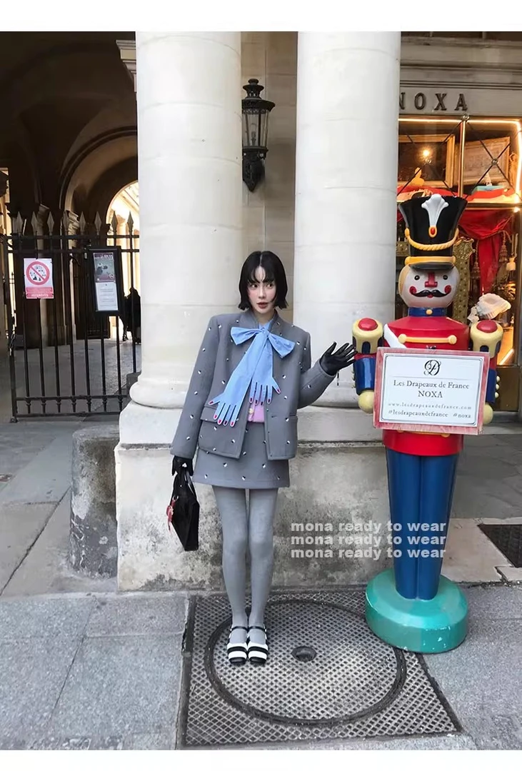 MONA 50羊毛 高级感刺绣外套 中腰半裙套装女小个子 秋冬季新款