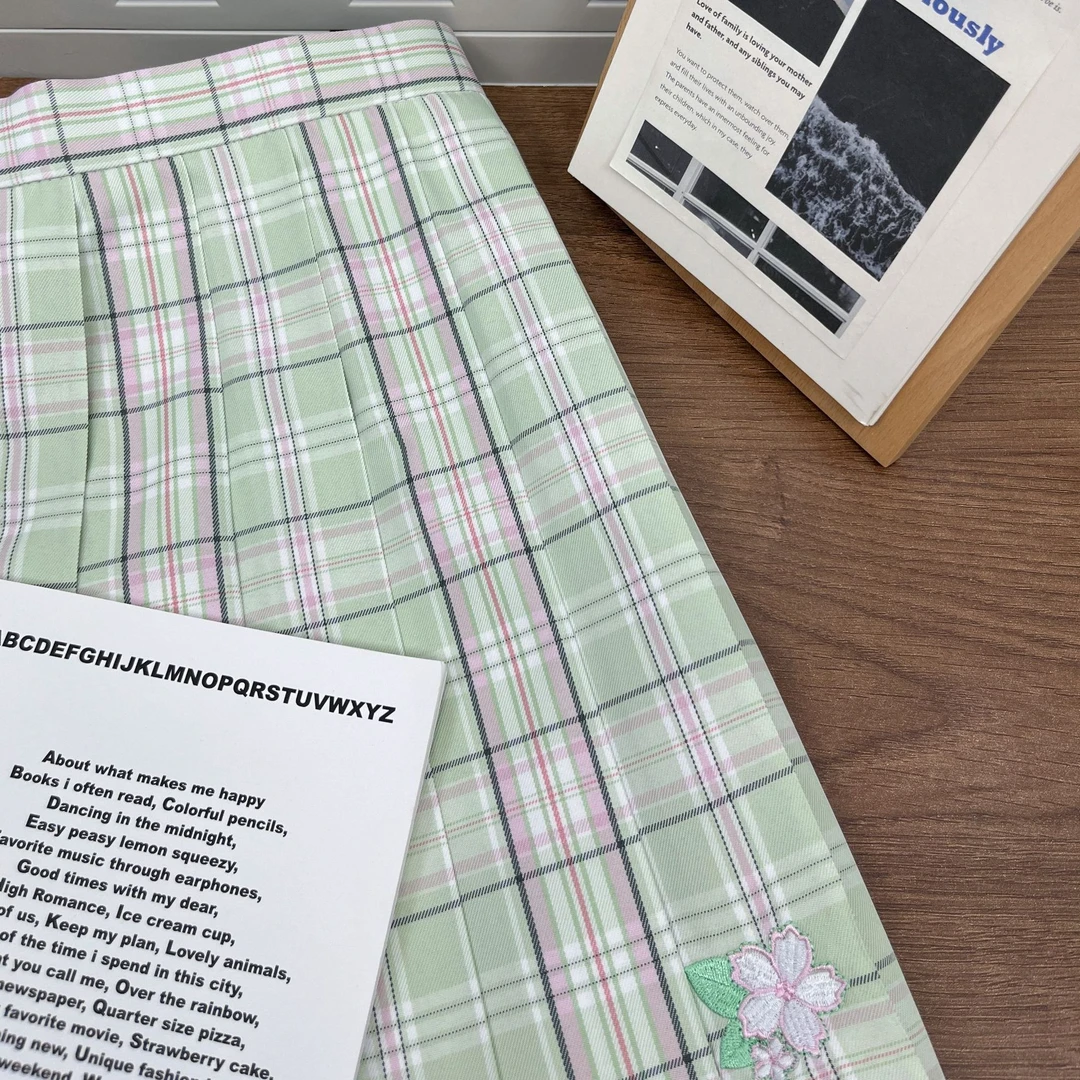 【芭乐】梦屿春樱JK原创正版格裙刺绣百褶裙绿粉色学院风半身裙短裙