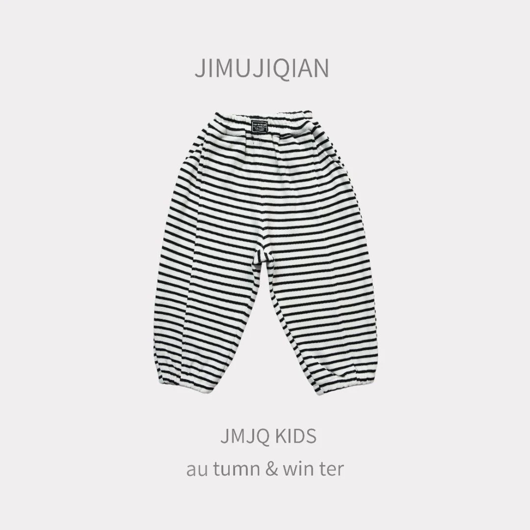 【JMJQ 20073】浅秋中小童AB面针织薄款舒适休闲条纹长裤