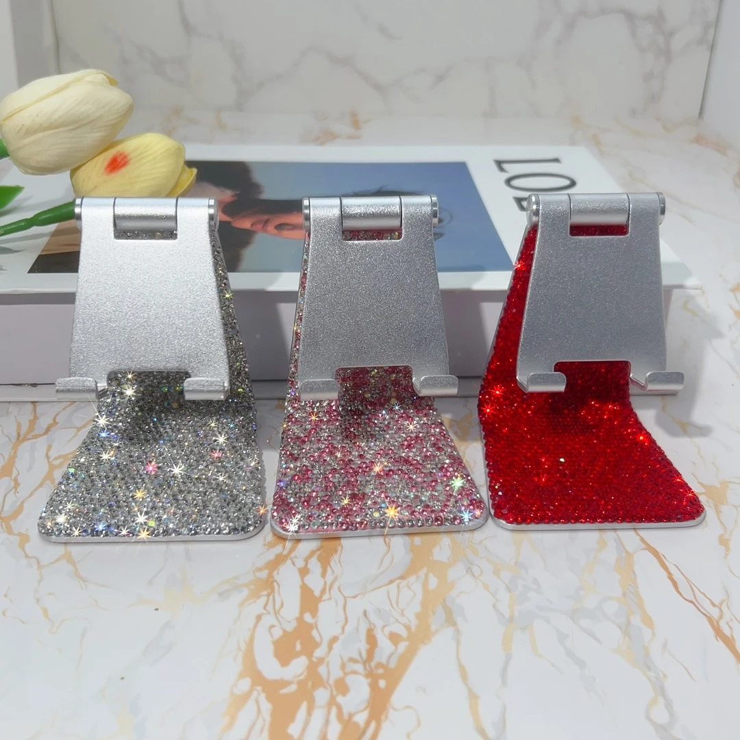 镶钻铝合金手机平板通用支架桌面单折叠懒人金属支架高档个性办公