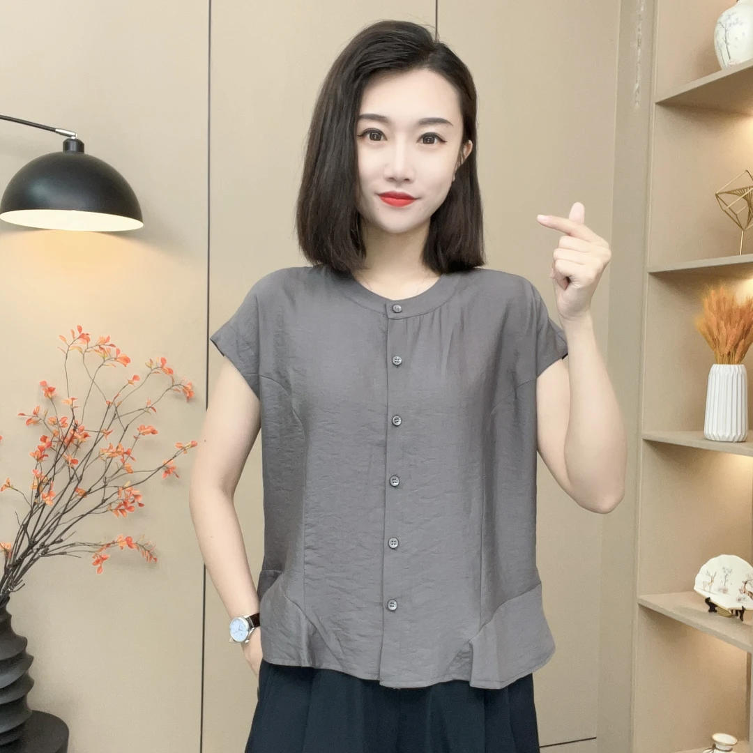2025夏季新款轻薄百搭纯色衬衫短袖上衣