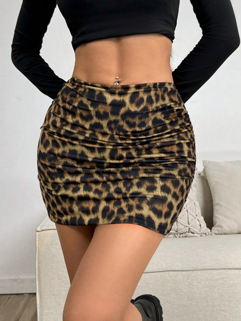 美式女孩迷你超短裙女仿真豹纹印花辣妹夏季低腰性感紧身包臀裙子