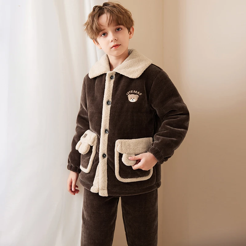 【三层夹棉】儿童睡衣冬季加厚款男童珊瑚绒男孩冬款保暖儿童保暖衣