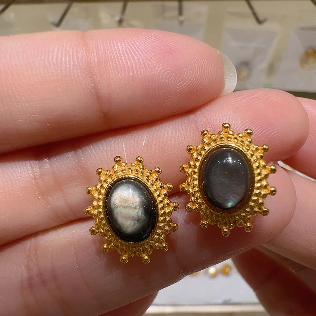 葫芦太阳花耳饰贝壳（贝母）银S925镶嵌