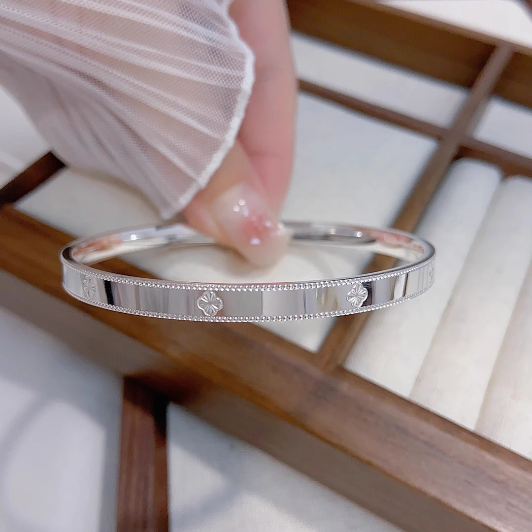 足银手镯 足银999.9万花筒手镯女实心光面闭口简约情人节送女朋友