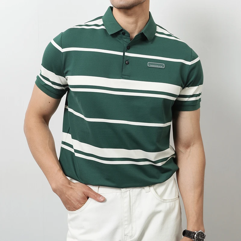 夏季新款撞色条纹男士短袖polo衫轻奢时尚潮流轻熟风商务百搭t恤