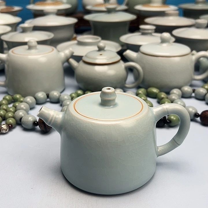 杯微微暇仿古天青微蓝釉井栏壶原矿原釉原产地