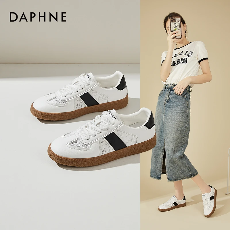 Daphne/达芙妮网红款小白鞋女蕾丝德训鞋时尚休闲鞋透气阿甘鞋